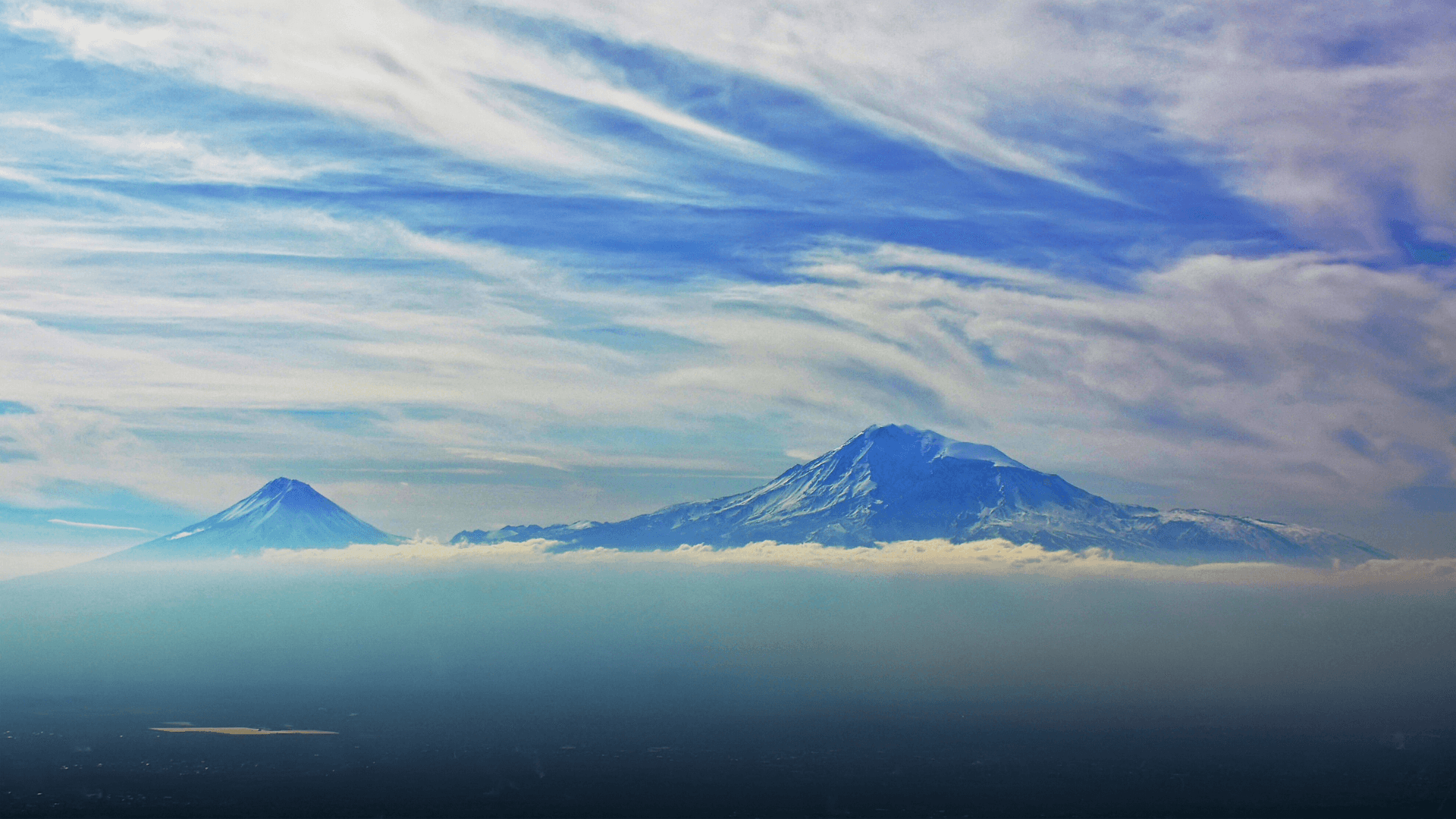 Mount Ararat with dramatic sky and clouds, the iconic symbol of Armenia rising majestically above the landscape